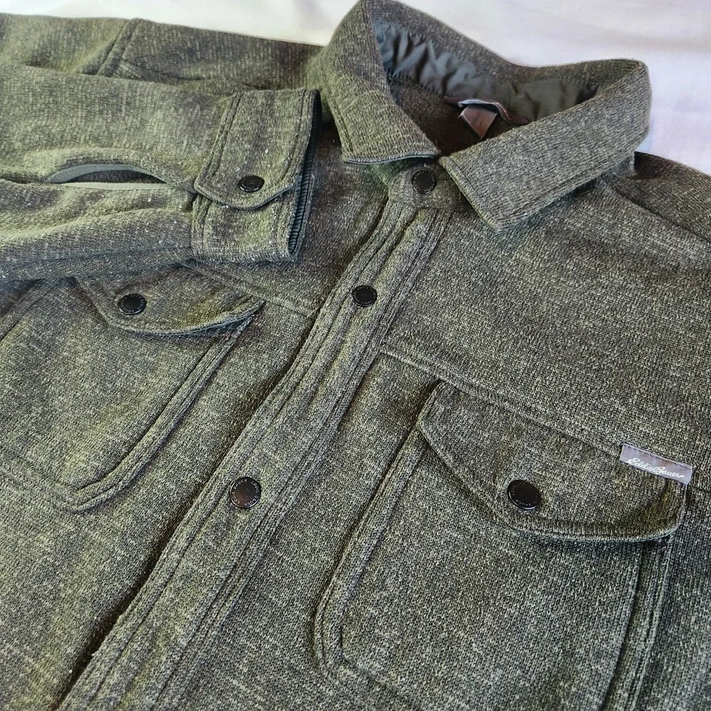 EDDIE BAUER Fleece Shacket Shirt Jacket Mens XXL Green Soft Button Up Pockets